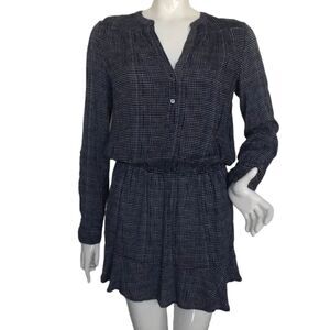 JOIE Mini Dress, S, Acey, Blue/White Diamonds, Long Tab Sleeves, Single ruffle